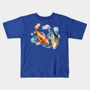 Watercolor Asian Koi Fish Print Japaneses Koi Pond Kids T-Shirt